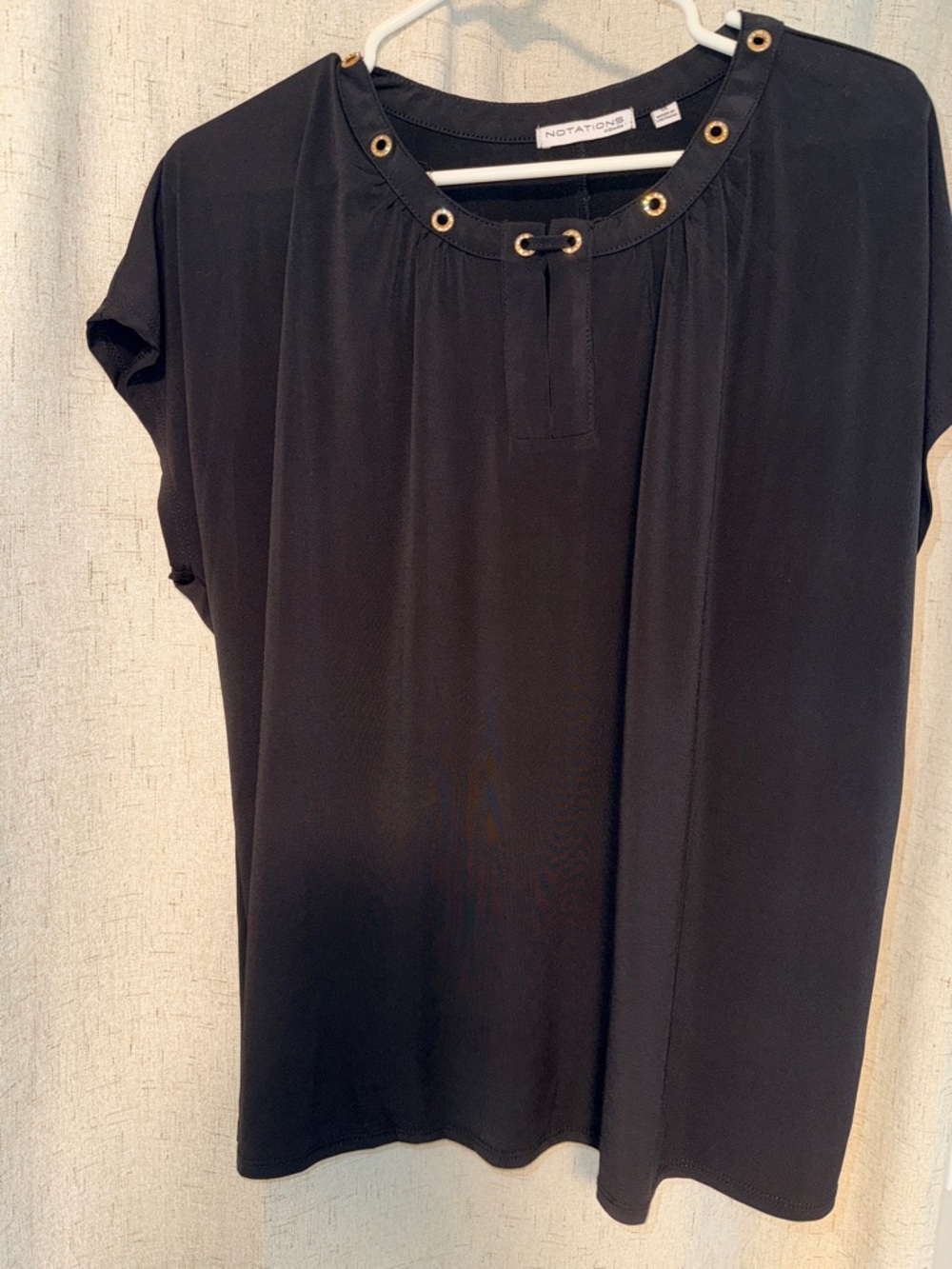 Notations Black Short Sleeve Top with Gold Eyelet Detail